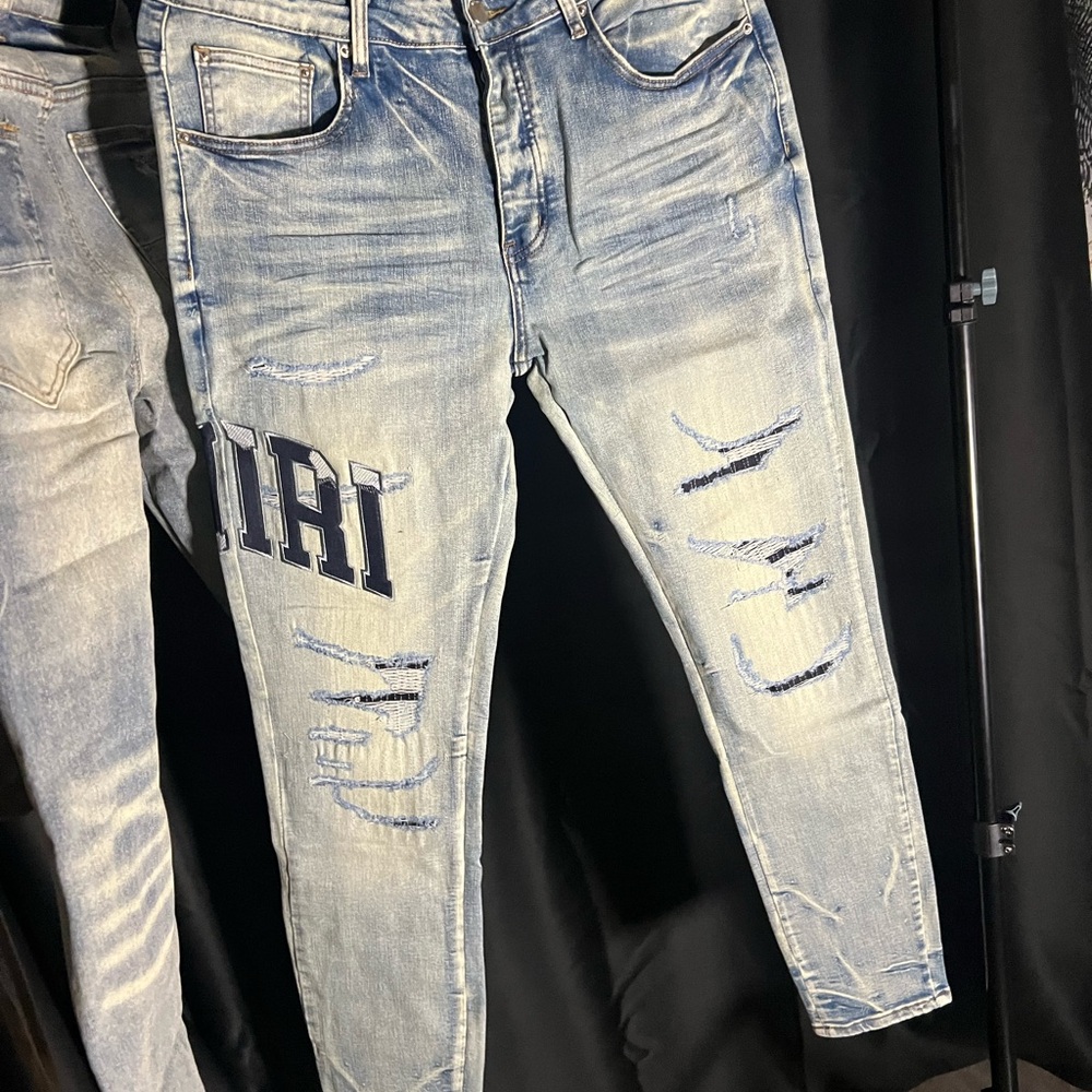 AMIRI Light Blue Distressed Skinny Jeans